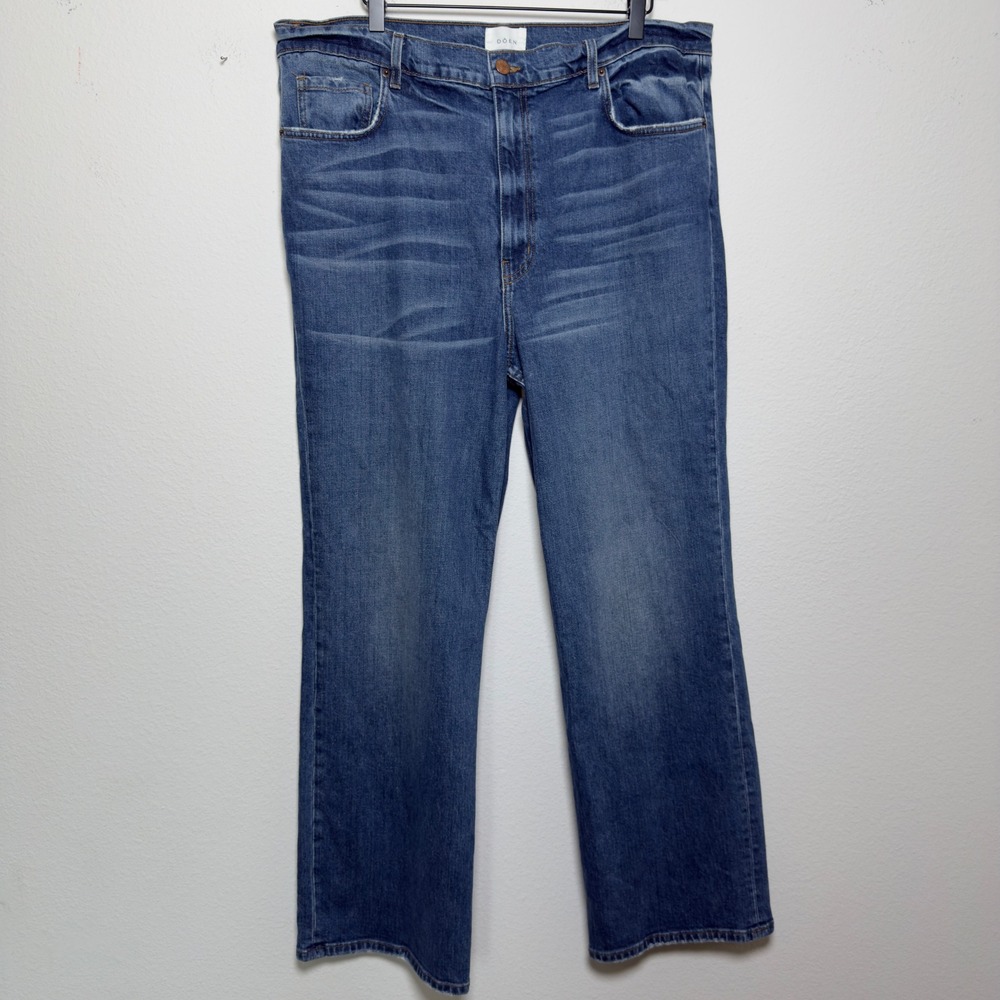 DOEN Women Organic Cotton Jeans 35" Blue High Rise Wide Leg Made in USA Western